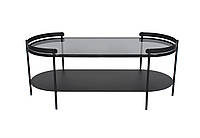 Кавовий столик металевий зі скляною стільницею та полицею, 100*42.5*40 см, чорний (TY1-273)