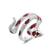 Кольцо змея - домашнего очага и небесного огня - серебристая змея с красной чешуей размер регулируемый