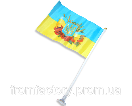 Прапорець на присосці двосторонній UKRAINE з картинкою 14х21см, фото 2