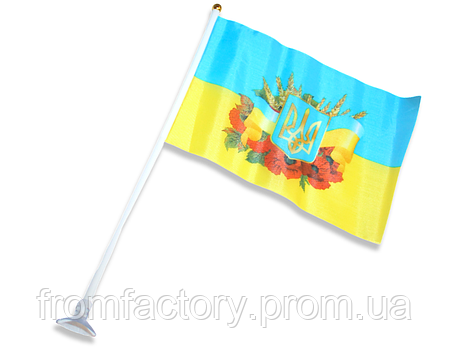 Прапорець на присосці двосторонній UKRAINE з картинкою 14х21см, фото 2
