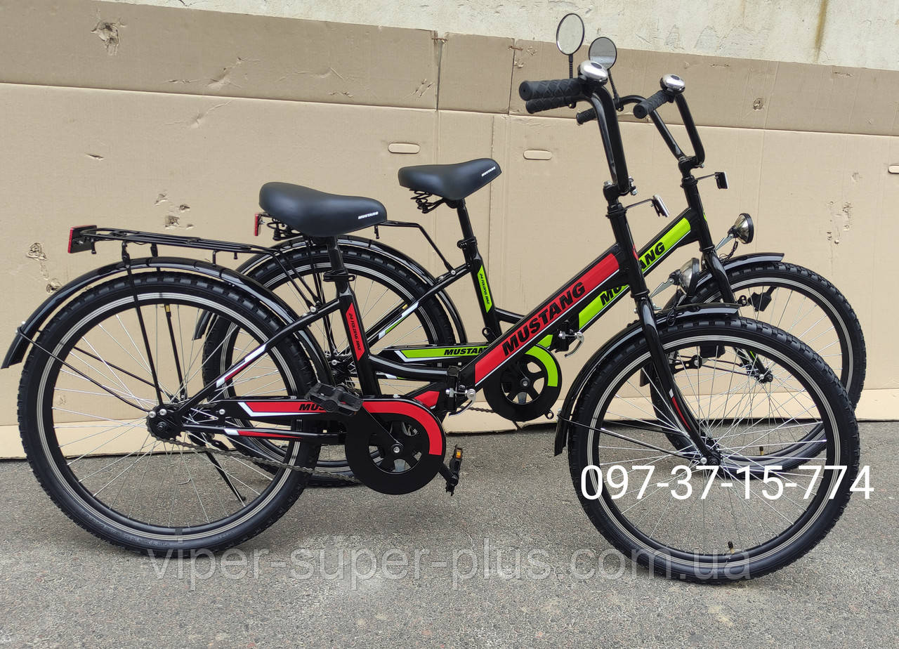 Складаний велосипед Mustang Folding 24*2409 (фара) чорно салатовий, фото 1