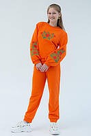 Спортивный костюм с вышивкой на свитшоте оранжевого цвета для девочки р. 104-170