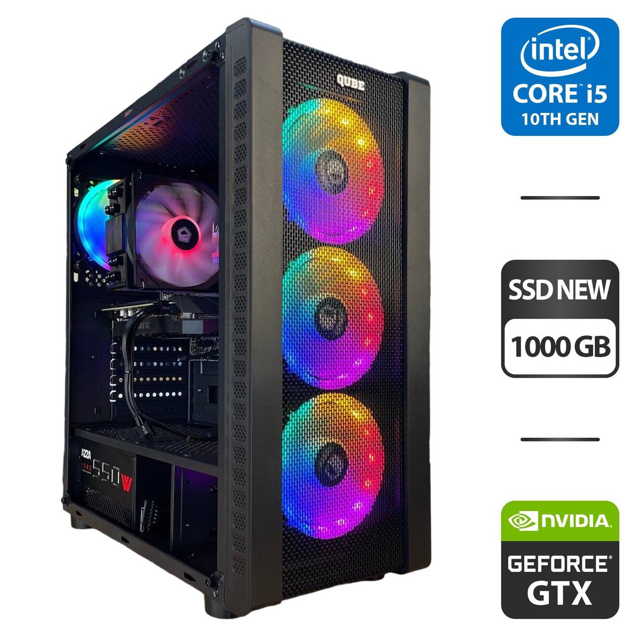 Ігровий ПК Qube Storm Black MT/ Core i5-10400F/ 16 GB RAM/ 1000 GB SSD/ GeForce GTX 1660 Super 6GB/ 550W