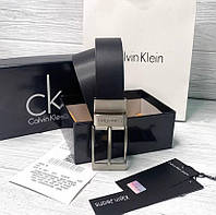 Мужской черный кожаный ремень Calvin Klein двухсторонний из натуральной кожи в подарочной упаковке