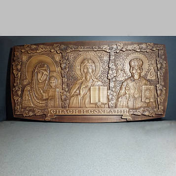 Ікона  Богородиця, Спаситель, Святий Миколай, триптих Розмір 15 х 29 см. Код/Артикул 504