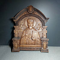 Ікона Святого Миколая Чудотворця у різьбленому кіоті дерев'яна Розмір 18 х 23 см. Код/Артикул 142 505