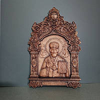 Икона Николай Чудотворец в резном деревянном киоте Размер 18 х 27 см. Код/Артикул 142 521
