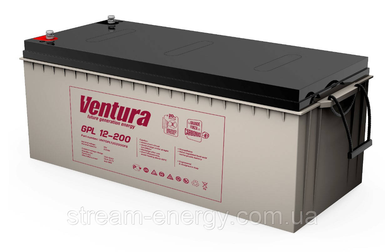 Акумулятор AGM  200Ah для ДБЖ Ventura GPL 12-200 — для інвертора, необслуговуваний для котла опалення, дому,