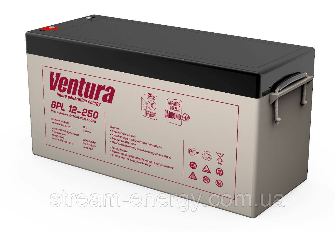 Акумулятор AGM 250Ah для ДБЖ Ventura GPL 12-250 - для інвертора, котла опалення, будинки, сто, стоматології