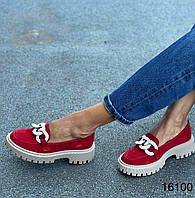 Туфли женские натуральная замша лоферы красные