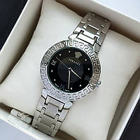 Жіночий наручний годинник Versace (версачі) преміум якості, сріблястий з чорним циферблатом - код 2170b