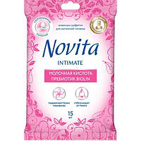 Вологі серветки для інтимної гігієни Novita Intimate 15 шт антибактеріальні та тонізуючі