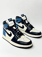 Мужские кроссовки Nike Air Jordan 1 Blue - White (бело-черные с синим) высокие спортивные деми кроссы A29-9