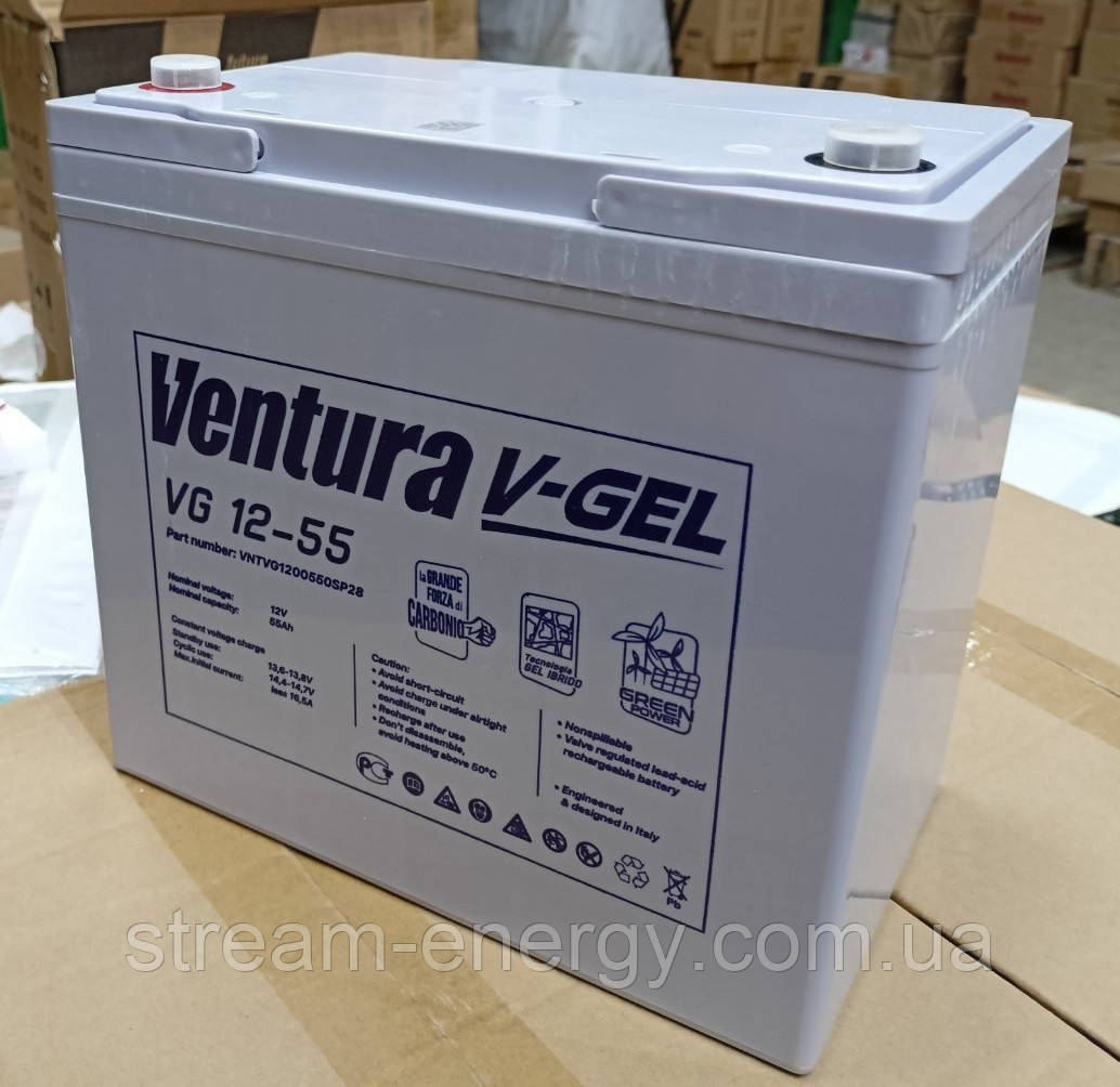 Акумулятор гелевий 55Ah VG 12-55 Gel — для інвертора, що не обслуговується для котла опалення, дому, квартири