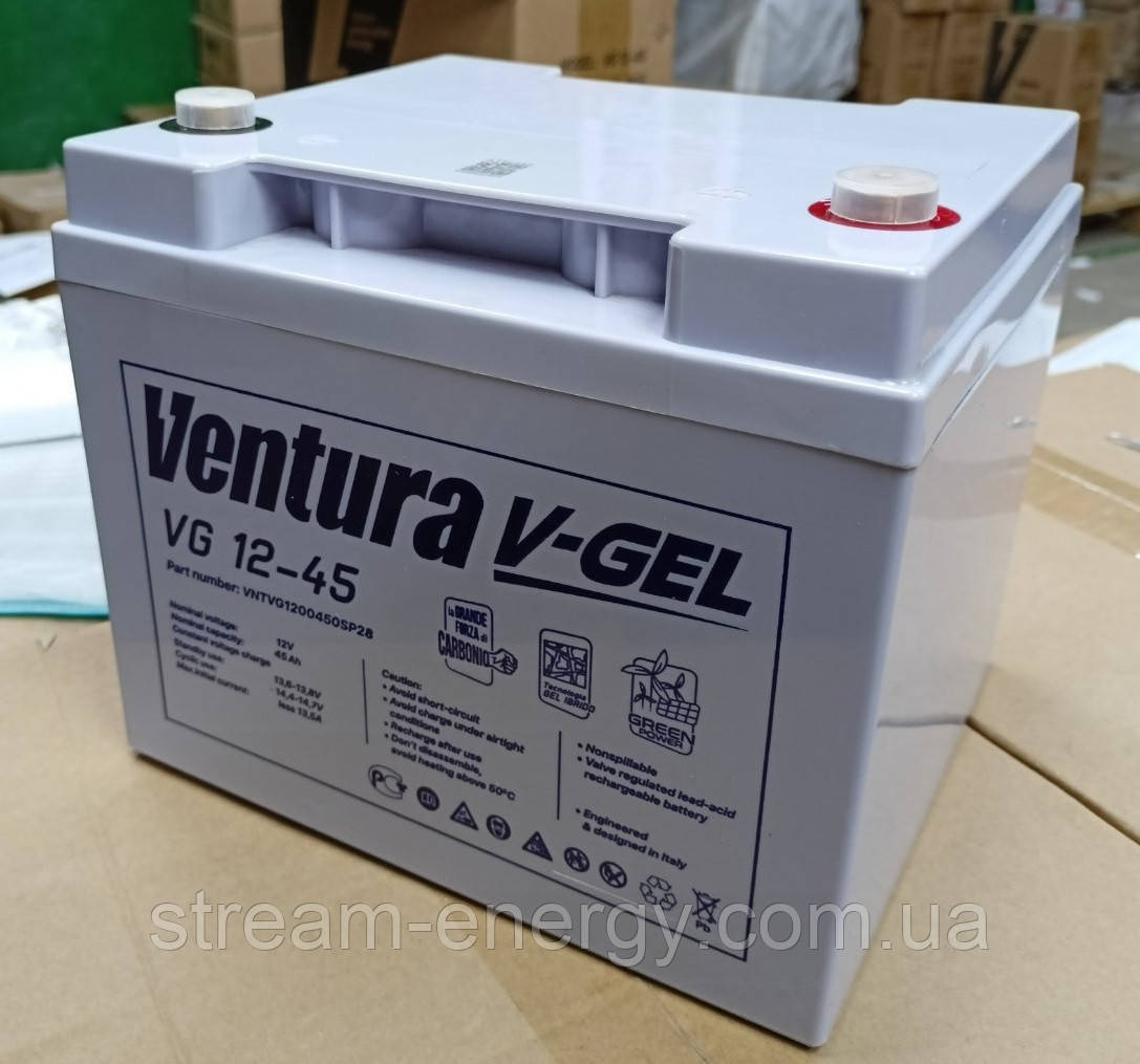 Акумулятор гелевий 45Ah VG 12-45 Gel — для інвертора, що не обслуговується для котла опалення, дому, квартири, фото 1