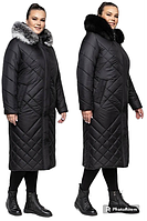 Жіноче зимове пальто з натуральним хутром на капюшоні розмір 48-66