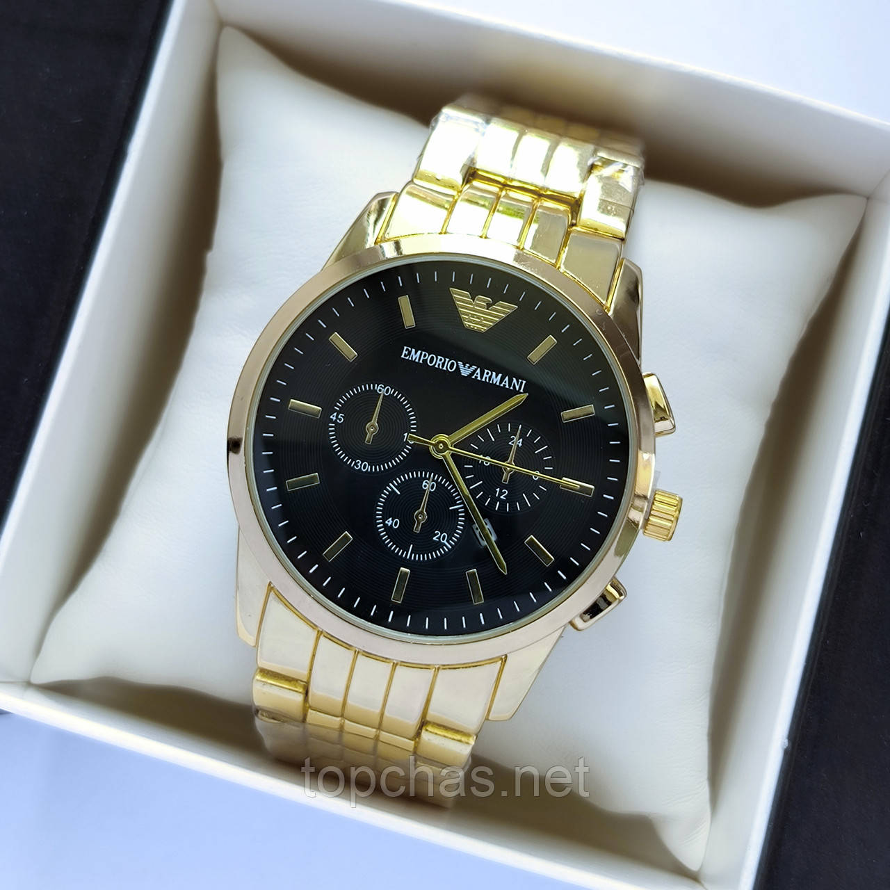 Чоловічий наручний годинник Armani (Армані) чорного кольору, металевий браслет, - код 2180b