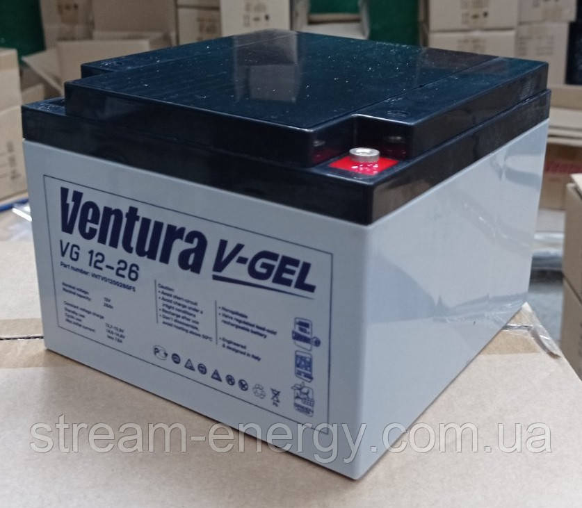 Акумулятор гелевий 26Ah Ventura VG 12-26 Gel — для інвертора, котла опалення, дому, квартири, офісу, сонячних систем