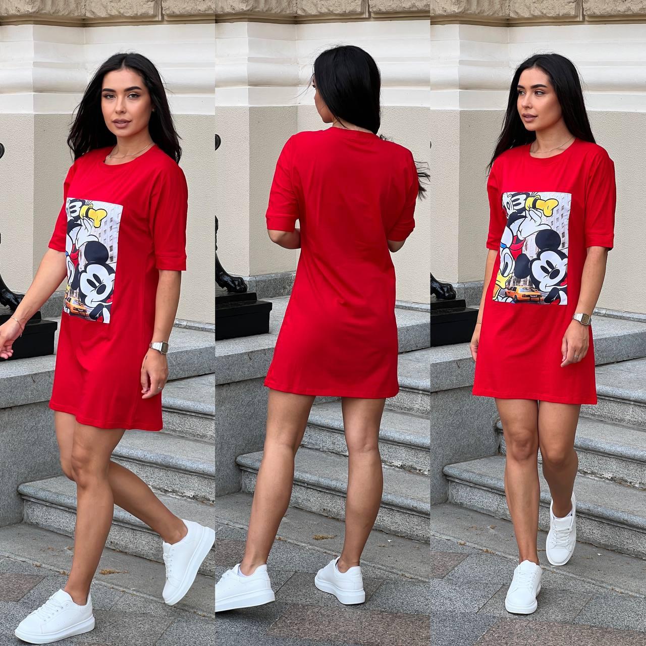 Коротке літнє плаття футболка прямого крою з малюнком на грудях ( р. 42-50) 52032723, фото 1