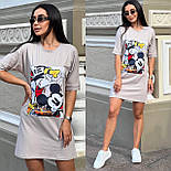 Коротке літнє плаття футболка прямого крою з малюнком на грудях ( р. 42-50) 52032723, фото 2