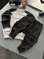Качественный повседневный костюм для мужчин, Популярный удобный светло серый с черным комплект S