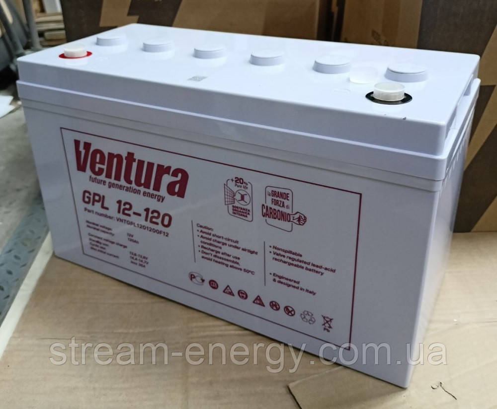 Акумулятор AGM 120Ah для ДБЖ Ventura GPL 12-120 -  для інвертора, необслуговуваний для котла опалення, будинки, квартири