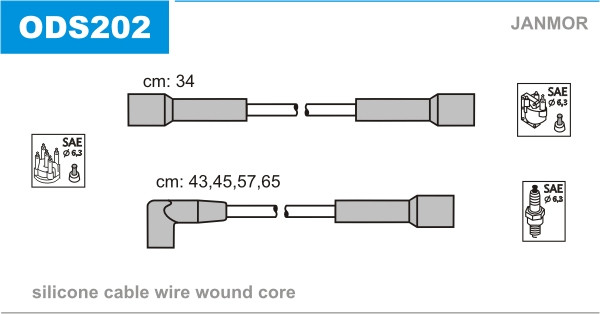 Дроти запалювання JanMor ODS202 для OPEL CORSA A 1,0 двиг. 10 S, 1,2 двиг. 12 S, 1,2 S двиг. 12 ST, 12 S, 1,2 N двиг. 12 NV, 1,3 S, фото 1