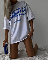 Стильная белая оверсайз женская футболка с надписью "Los Angeles"