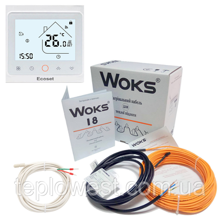 Нагрівальний кабель Woks – 18 1020 Вт ( 56 м.) з терморегулятором Ecoset PWT 002 WI-FI, фото 1