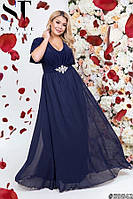 Нарядное вечернее длинное платье большого размера Ткань : шифон , атлас , брошь пришита Размер: 50-52;54-56