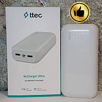 Мощный Повербанк Power Bank 30000 mAh Ttec White портативная универсальная мобильная батарея Павербанк