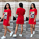 Коротке літнє плаття футболка прямого крою з малюнком на грудях ( р. 42-52) 52032723, фото 4