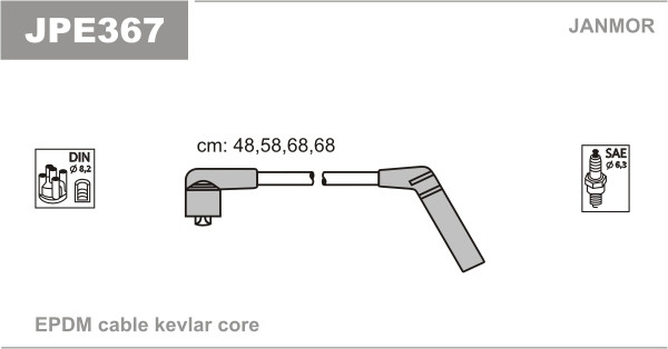 Дроти запалювання JanMor JPE367 для TOYOTA COROLLA 1,3 двиг. 2E-L, LC, 1,3 I / 1,3 12V двиг. 2E, 2E-E, 1,6 двиг. 4A-C, STARLET 1,3