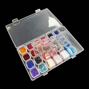 Прозорий органайзер, контейнер з бісером та фурнітурою, подарунковий набір для рукоділля на 28 ячеєк