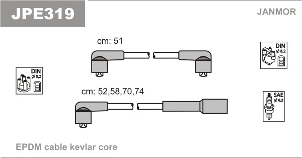 Дроти запалювання JanMor JPE319 для MAZDA 323 1,3 двиг. E3, B383, 1,3 I двиг. B3E, 1,3 16V двиг. B3 (16V), 1,4 двиг. B3, 1,6 GT