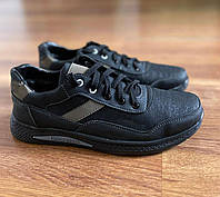 Черные мужские кроссовки прошитые удобные львовские (код 5243)