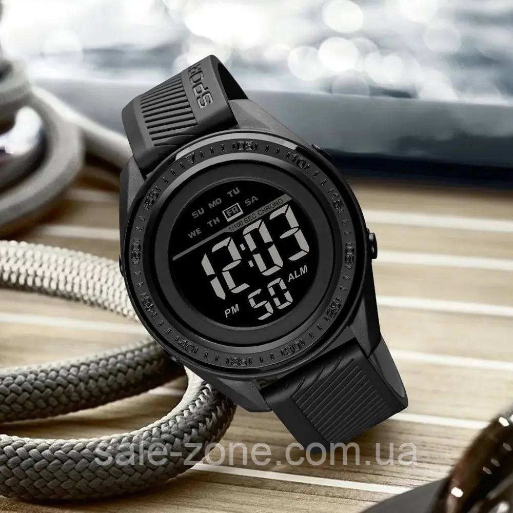 Мужские наручные спортивные часы Skmei 1638 (Черные с черным циферблатом) - фото 2 - id-p1930949047