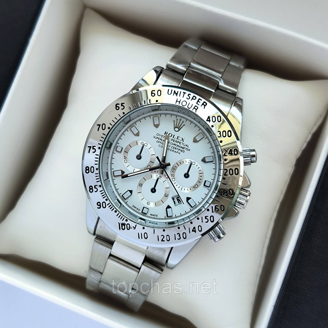 Чоловічий наручний годинник Rolex Daytona (ролекс), сріблястий з чорним циферблатом, дата - код 2189b