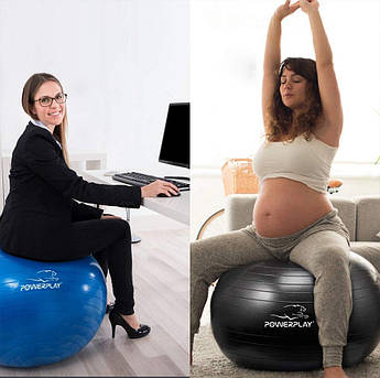 М'яч для фітнесу (фітбол) PowerPlay 4001 Ø75 cm Gymball  Сріблястий + помпа