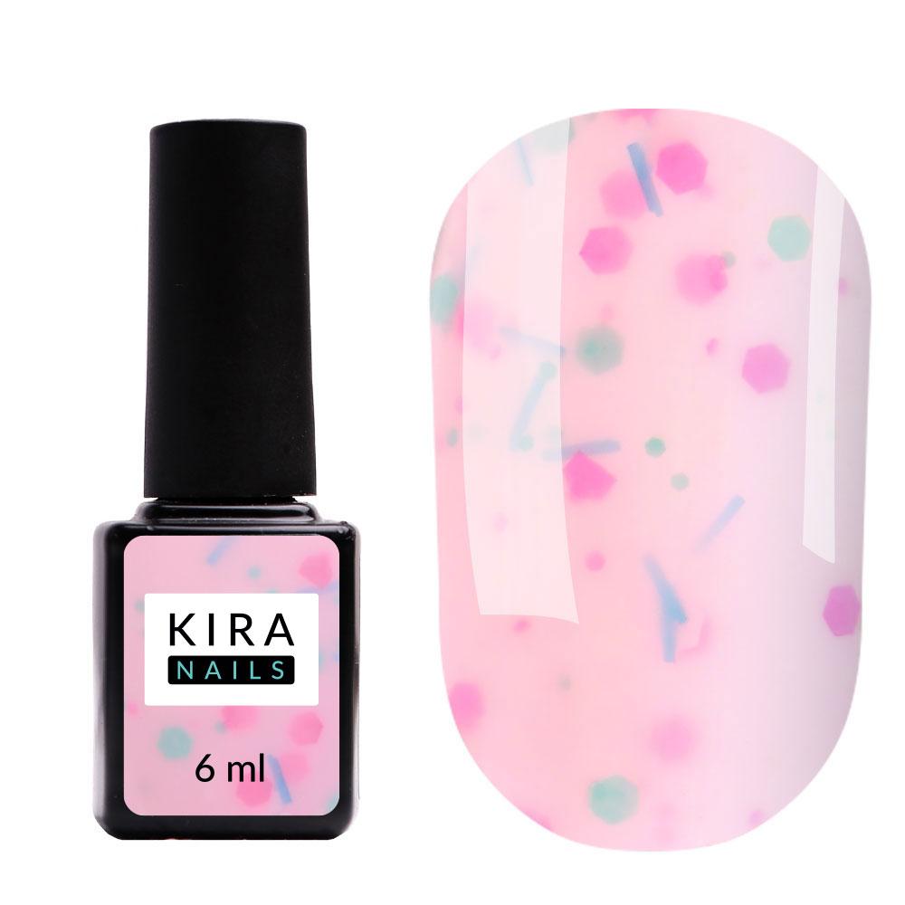 Камуфлювальна база Kira Nails Lollypop No005, 6 мл (яскраво-рожева з різнобарвними пластівцями)