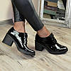 Туфлі жіночі лакові на широкому каблуці. Колір чорний, фото 6