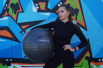 М'яч для фітнесу (фітбол) напівмасажний PowerPlay 4003 Ø75 cm Gymball  Темно-сірий + помпа