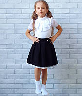 Юбка детская оптом школьная клеш черная с отделкой белым кружевом, школьная юбка на девочку р.1 2 3