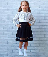 Блузка на девочку белая с длинным рукавом для школы, детская рубашка - блуза школьная с жабо 2