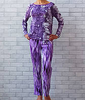 Домашний яркий сиреневый костюм ОПТ кофта длинный рукав и штаны р.44 48 52 56 60 64