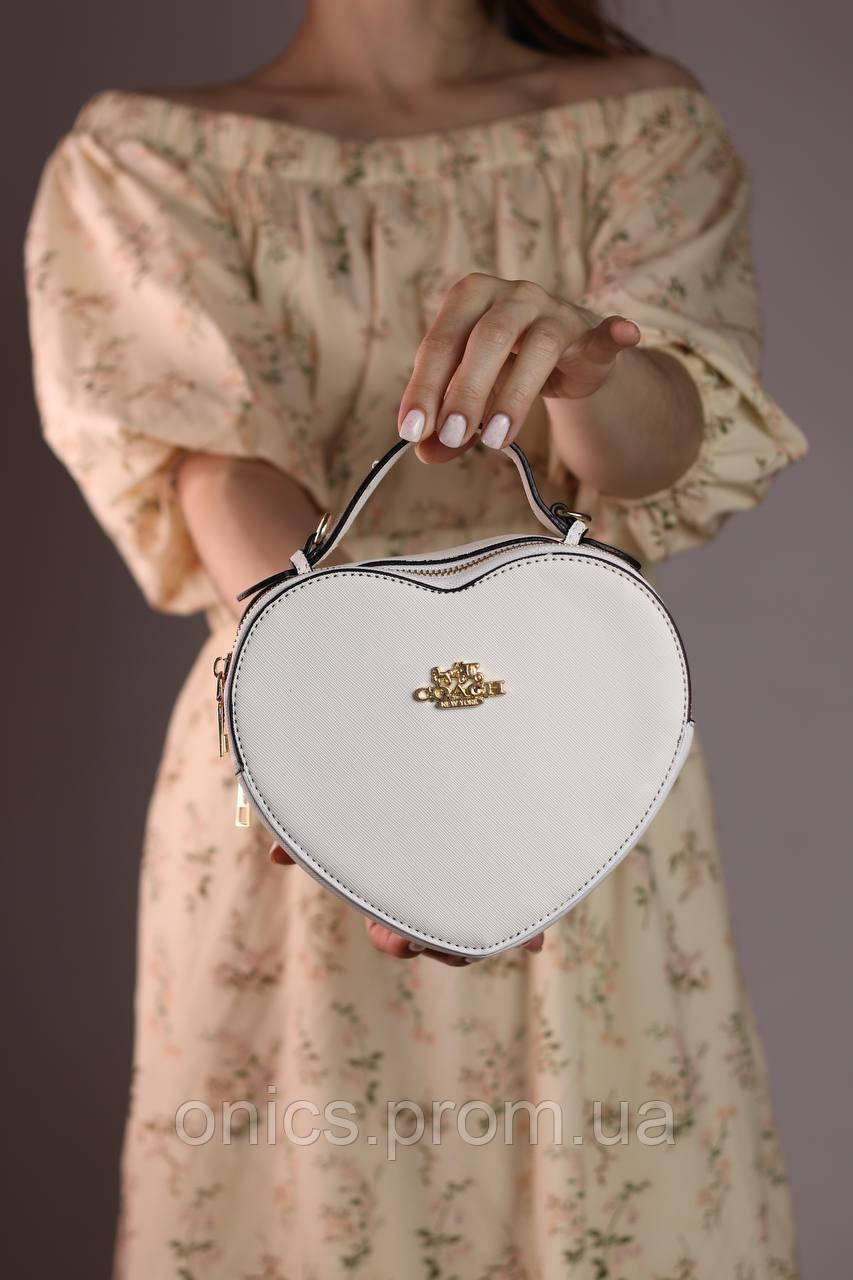 Женская сумка Coach heart white, женская сумка Коуч сердце белого цвета хорошее качество - фото 2 - id-p1930975904
