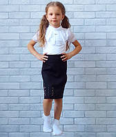 Детская юбка черная для школы с перфорацией, школьная юбка на девочку