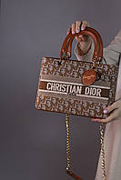 Женская сумка Christian Dior brown with gold, женская сумка, брендовая сумка, Кристиан Диор коричневого цвета