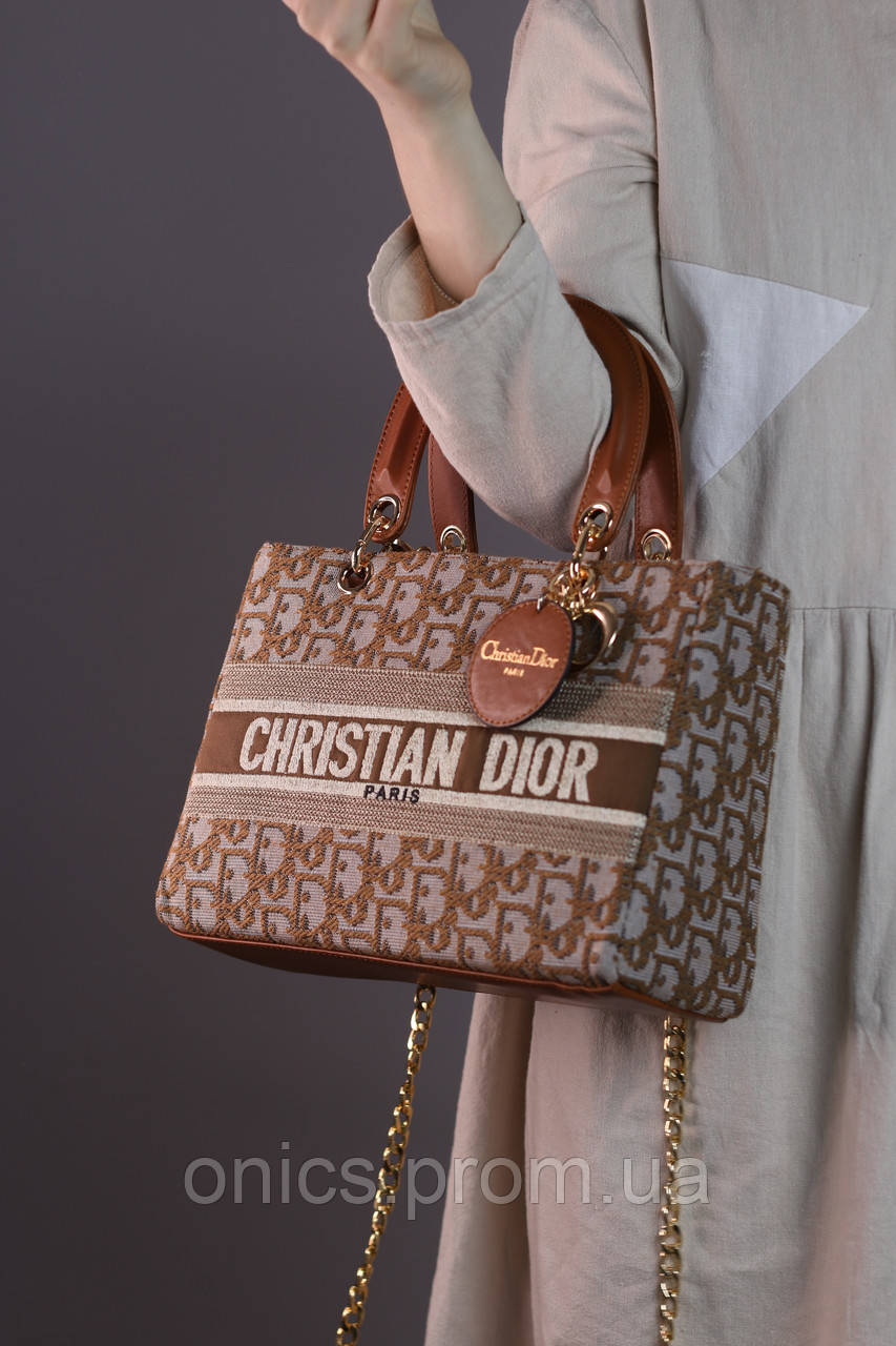 Женская сумка Christian Dior brown with gold, женская сумка, брендовая сумка, Кристиан Диор коричневого цвета - фото 2 - id-p1930975911