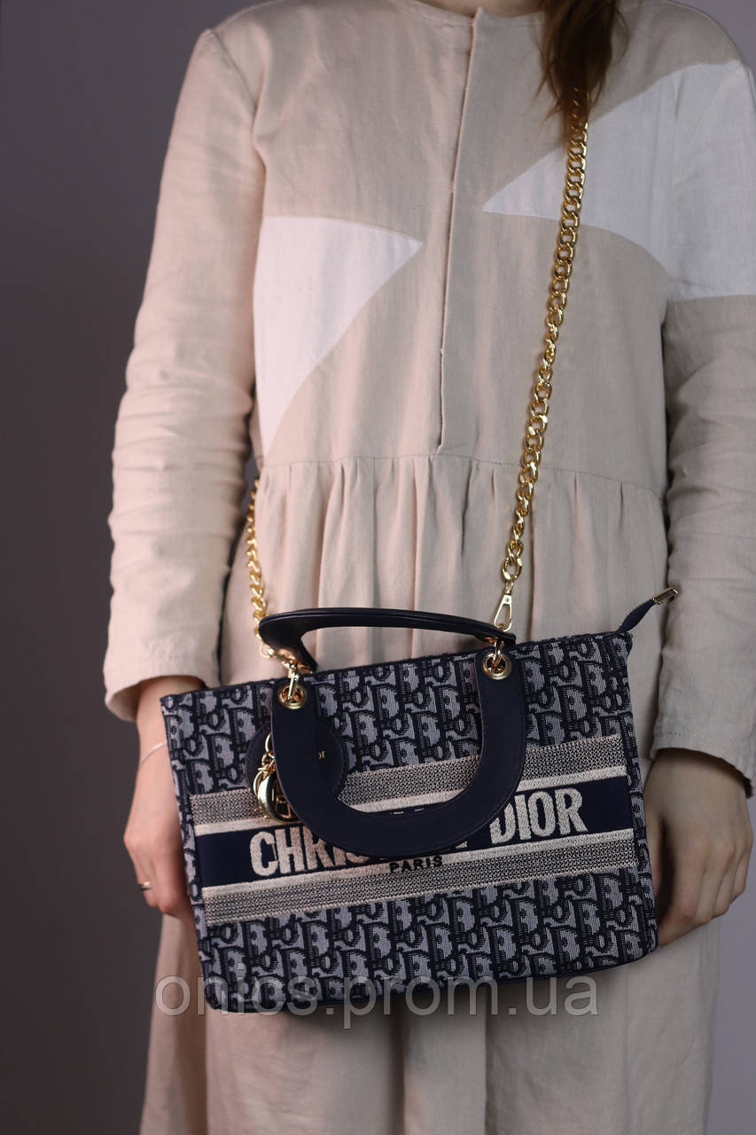 Женская сумка Christian Dior dark blue with gold, женская сумка, брендовая сумка, Кристиан Диор темно-синего ц - фото 1 - id-p1930975917